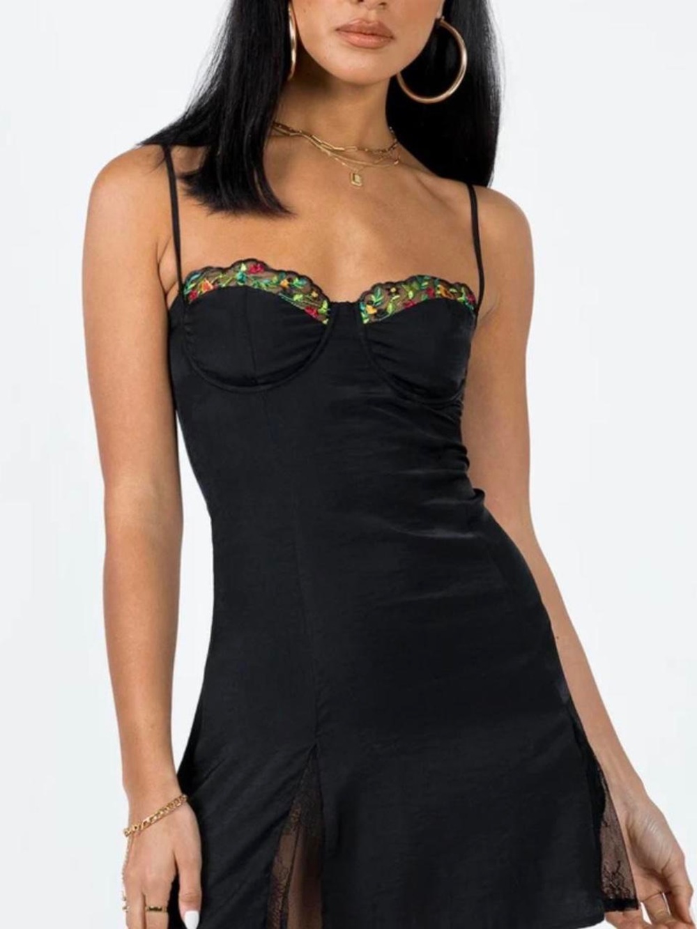 Princess Polly Black Embroidered Bustier Slip Dress | US 8